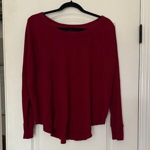 We The Free Burgundy Thermal Long Sleeve Top Scoop Neck Oversized Small